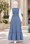 Women's Buttoned Belted Skirt with Ruffles Light Blue Denim Gilet - 5