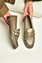 Z820024208 Mink Patent Leather Drawstring Detailed Double Buckle Loafer Shoes - 2