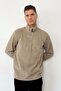 Men's Stand Collar Half Zipper Fleece Sweatshirt Light Brown - 6053 - 3