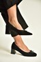 Z820036602 Black Suede Thick Heeled Women's Shoes - 3