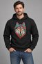 Colorful Motif Wolf Printed Black Hooded Sweatshirt Without Pockets - 2