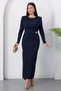Oval Neck Long Sleeve Glitter Dress Grs4155 - 3