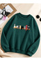 Cat Printed Cotton 3 Thread Threaded Crew Neck Oversize Sweatshirt