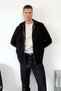 Men's Polo Collar Zippered Double Pocket Cashmere Jacket Black - 6085