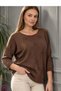 Women's Brown Boat Neck Star Openwork Lycra 100% Cotton Yarn Thin Knitwear Blouse - 2