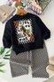 Checkerboard Patterned Trousers and Tiger Printed Sweatshirt Boys' 2-Piece Set - Anthracite - 2