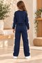 Girl's Osyho Fabric Bow Detailed Wide-Leg Sweatpants Set - Navy Blue 2-Piece Top and Bottom Set - 3