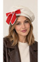 Betty Bands Women's Cream French Beret Red Bow Detailed Stylish Retro Vintage Paris Style Hat - 2