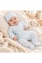 Baby Boy Flying Balloon Patterned Quilted Cotton Double-Breasted Tie-Up Jumpsuit with Booties and Hat 2-Piece Set - 3
