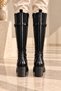 Women's Black Long Boots with Double Elastic Buckle at the Back and Thick Heels - 4