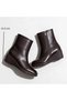 Brown Patent Leather Women's Wedge Sole Boots with Internal Zipper - 2