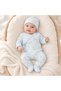 Baby Boy Flying Balloon Patterned Quilted Cotton Double-Breasted Tie-Up Jumpsuit with Booties and Hat 2-Piece Set - 4