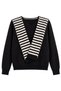 Women's Shawl Collar Black and White Striped Knitwear Sweater