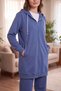 Cotton Blend Zippered Hooded Long Tracksuit Set with Pockets Blue - 2