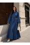 Crew Neck Flounce Sleeve Buckle Belted Denim Dress - 3