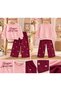 Girl's Pink Sweatshirt and Burgundy Wide-Leg Pants 2-Piece Set – Bonjour Mon Coeur Written with Bow and Floral Embroidery - 5