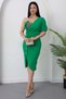 One-Shoulder Stone-Embellished Buttoned Chest Beaded Dress 22153