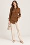 Women's Brown Ecru Polka Dot Patterned Long Sleeve Buttoned Relaxed Fit Shirt -
