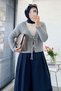Premium Knitted Patterned Front-Tie Short Knitwear - Gray
