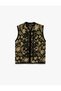 Mandarin Collar Sleeveless Embellished Buttoned Jacquard Floral Knitwear Vest
