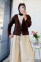 Premium Knitted Patterned Front-Tie Short Knitwear - Bitter Brown - 5