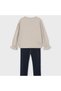 Girl's Velvet Leggings Embroidered 2 Thread Textured Sweat Suit Navy Blue L27K4739 - 2