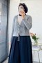 Premium Knitted Patterned Front-Tie Short Knitwear - Gray - 2