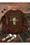 Embroidered Matcha Latte Printed Oversized Basic Sweatshirt - 2