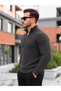 Men's Half-Zip High Collar Dark Gray Knitwear Sweater - 4