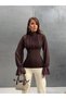 Corset Detailed Transparent Sleeve Blouse - 2