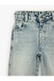 Loose Fit Cotton Barrel Jean Pants with Pockets and Frayed Detailing - 3