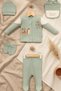 Squirrel Embroidered Soft Green 5-Piece Baby Boy Hospital Discharge Set - Embroidery Detailed 100% Cotton Textured Fabric - 2