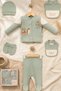 Squirrel Embroidered Soft Green 5-Piece Baby Boy Hospital Discharge Set - Embroidery Detailed 100% Cotton Textured Fabric - 6