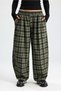 Green Plaid Loose-Fit Balloon Trousers with Elastic Waist - 3