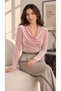 Women's Powder Color Velvet Fabric Degaje Collar Long Sleeve Blouse - 4