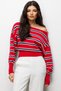 6988 Women's Asymmetrical Rib Cut Boat Neck Knit Sweater Red - 3