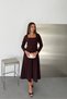 Women's Brown Stone Embroidered Square Neck Belted A-Line Midi Dress Nbk5005