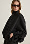 Lucia High Collar Oversize Black Bomber Jacket - 2