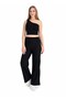 Women's Knitted Camisole Wide Ribbed Elastic Waist Wide Leg Black Trousers