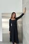 Women's Black Stone Embroidered Square Neck Belted A-Line Midi Dress Nbk5005 - 4