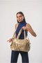 Women's Vintage Washed Leather Look Multi-Pocket Zippered Large Size Shoulder and Shoulder Bag Beige 18383 - 2