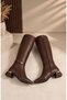 Women's Brown Gold Heel and Buckle Detailed Side Zipper Short Heeled Below the Knee Long Boots - 7