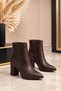 Women's Brown Pointed Toe Side Zipper Thick Heeled Casual Boots - Heeled Boots - 5