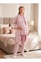 New Season Powder Jacquard Shawl Collar Winter Breastfeeding Compatible Design Lace Long Sleeve Maternity Pajama Set - 5