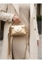 Gold Shiny Mini Women's Clutch Bag and Crossbody Bag with Lock Detail BX