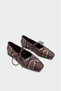 Solix Snake Patterned Lace-Up Women's Flat Ballerinas - Bordo