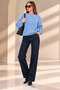Women's Crew Neck Ribbed Knit Sweater Cty-Şml-265083 - 2