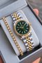 Gold and Silver Color Case Steel Band Green Dial Women Wristwatch + Bracelet Gift Set.Hm29305S01-5 - 4
