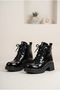 Women's Patent Leather Shiny Lace-Up and Zippered Thick Heeled Casual Boots - 2