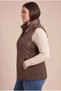 Collar Belt Detail, Ribbed Sides, Large Size Quilted Vest, Brown - 2